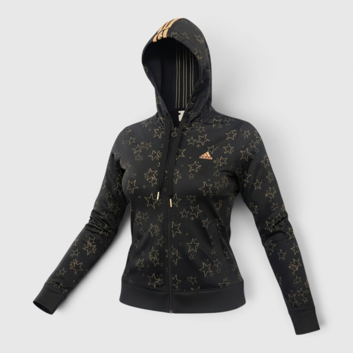 Adidas All-Over Star Print Full-Zip Hoodie Black & Gold / Pre Owned